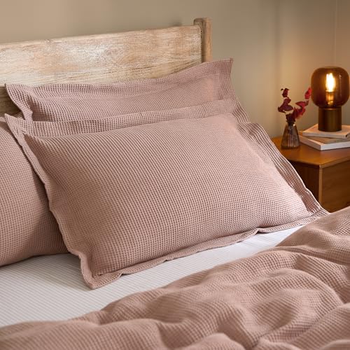 Yard Hebden Relaxed Waffle Pillowcase Pair – Soft Textured Cotton Pillow Covers (Cotta – 75x50cm)
