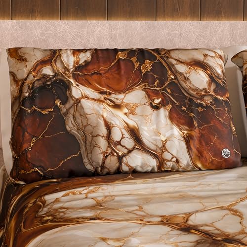 PETTI Artigiani Italiani MARBLELIZED – Pair of Pillow Cases for Bed 50 x 80 cm, Printed Front/Back, Pillowcases, Pair of Elegant Pillowcases with Brown Marble Effect, Gift Idea, 100% Made in Italy