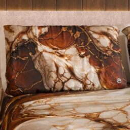 PETTI Artigiani Italiani MARBLELIZED – Pair of Pillow Cases for Bed 50 x 80 cm, Printed Front/Back, Pillowcases, Pair of Elegant Pillowcases with Brown Marble Effect, Gift Idea, 100% Made in Italy