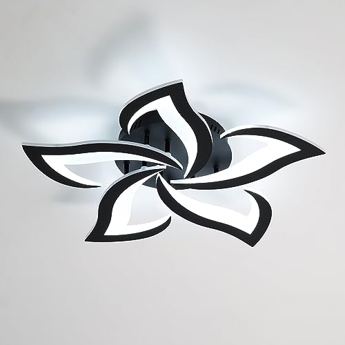 Comely Ceiling Lights Bedroom, LED Ceiling Lights 60W 7200LM, Cool White 6500K, Acrylic Petal Design Mordern Ceiling Lighting for Living Room Bedroom, Black (Dia 58cm)