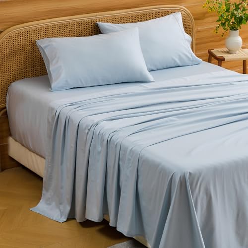 Bedlifes Deep Pocket Sheets 18-24 Inch, King Size Egyptian Cotton 1000 Thread Count, 4-Piece - Fits Extra Thick Mattresses, Cooling & Breathable (Light Blue)