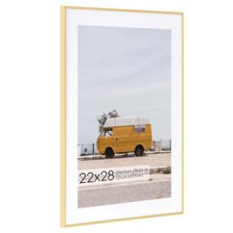 22x28 Metal Picture Frame with 18x24 Mat, Brushed Aluminum Finish, Tempered Glass Front, and Attached Hanging Hardware - Wall Display Frames for Vertical or Horizontal Orientation - Gold