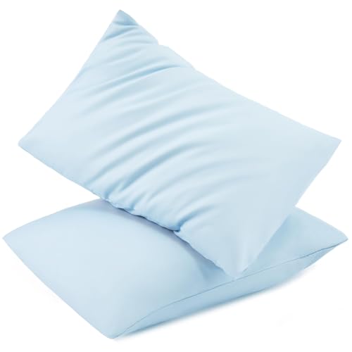 "TILLYOU Toddler Pillowcase 2 Pack with Envelope Closure,13"" x 18"" Silky Soft Microfiber Travel Kids Pillowcase for Boys and Girls,Aqua Blue"