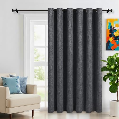 LORDTEX Linen Look Blackout Curtains for Bedroom - Extral Wide Thermal Insulated & Privacy Protection Patio Sliding Door Drape - Grommet Thick Textured Panel for Living Room, W100 x L108 inches, Grey