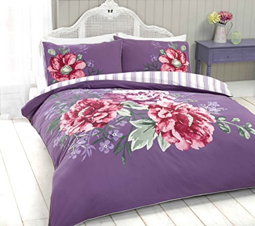 Rapport Mulberry Purple Floral Reversible King Size Duvet Cover Quilt Bedding Set 2 x Pillowcase