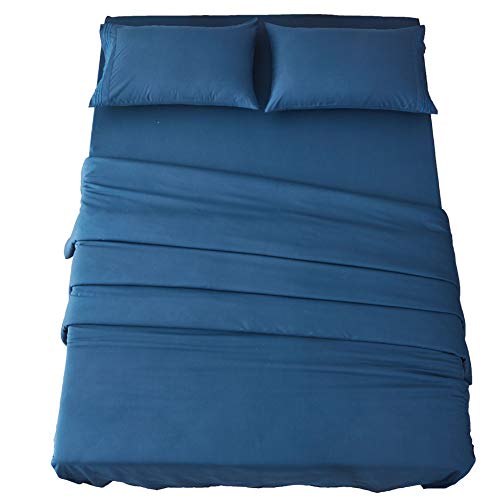 SONORO KATE Bed Sheet Set Super Soft Microfiber 1800 Thread Count Luxury Egyptian Sheets 18-Inch Deep Pocket Wrinkle and Hypoallergenic-4 Piece(King, Navy Blue)