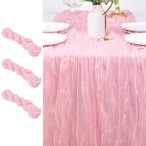 Pink Cheesecloth Table Runner Cheese Cloth Wedding Bridal Party Home Decor - Summer 10ft Boho Gauze Rustic Table Runner Baby Shower Holiday Tea Garden Dinner Decorations 3pcs Blushing Pink