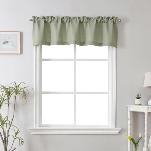 Chyhomenyc Light Green Window Valance, Burlap Faux Linen Textured Semi Sheer Small Window Curtain, Rod Pocket Bathroom Window Curtains Laundry Basement Valance, 60Wx18L Inch, 1 Piece
