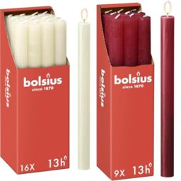 Bundle of bolsius - Rustic Household - Tapered - Dinner Candles - Soft Pearl - 27 cm - Box 16 - Ivory + Bolsius Rustic Dinner Candles - Red - Pack of 9 - Burning Time of 13 Hours - 27 x 2.3 cm