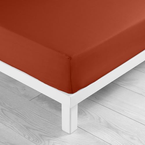 douceur d'intérieur, Fitted Sheet (180 x 200 cm) Lina Terracotta, 100% Cotton