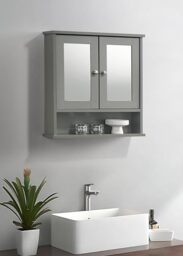 Timber Art Design UK Bathroom Mirror Cabinet with 2 Shelves Wall-Mounted Grey – Modern Storage for Bathroom Compact & Stylish Mirror Cabinet Space-Saving Organizer