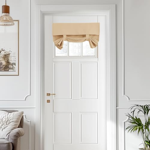 Vatge French Door Curtains - Short Window Curtains for Doors Thermal Insulated Tie Up Window Coverings Short Shades for Bedroom, 1 Panel, W26 x L20, Beige