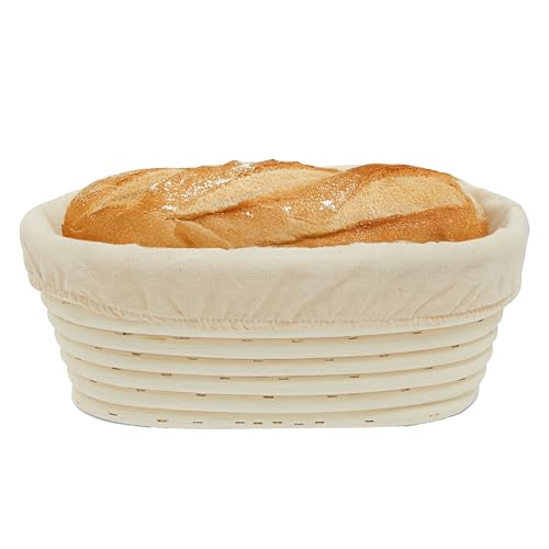 Premier Housewares Bread Proofing Basket - Sourdough Proving Basket With Cloth Liner - Banneton Proofing Basket For Sourdough Starter Kit - Rattan Brotform Basket (Small Oval)