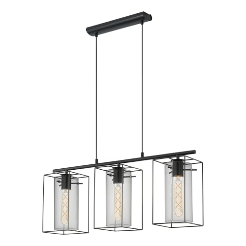 Eglo Loncino Pendant lamp, 3-Flame Vintage Pendant lamp, Hanging lamp Made of Steel, Colour: Black, Glass: Tinted Glass, Socket: E27, L: 74.5 cm/29.3 inches