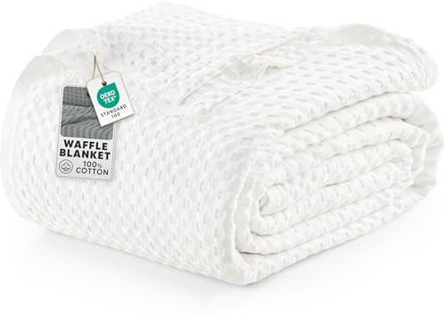 Utopia Bedding Cotton Waffle Blanket 300 GSM (White - 274x228 cm) Soft Lightweight Breathable Bed Blanket Big Size Layering Any Bed for All Season