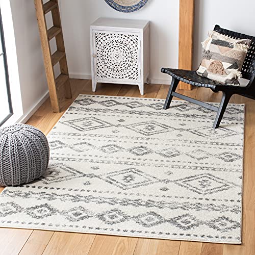 Safavieh Tulum Collection Bohemian Rug for Living Room, Dining Room, Bedroom, Short Pile, Ivory and Grey, 135 x 196 cm
