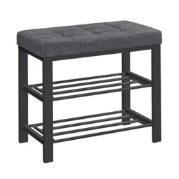 SONGMICS Shoe Bench, 3-Tier Shoe Rack for Entryway, Storage Organiser with Foam Padded Seat, Linen, Metal Frame, for Living Room, Hallway, 31 x 60 x 49 cm, Dark Grey and Black LBS576B01