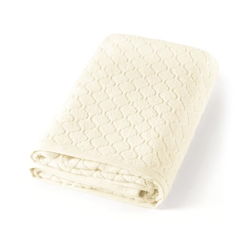 Pure Cotton 1-Piece Jacquard Combed Cotton Bath Towel 570 GSM – Oeko-TEX Certified – Washable at 40°C – Absorbent Bath Towel 90 x 180 cm – Ivory
