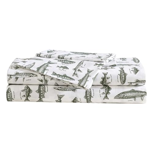 Eddie Bauer - Sheet Set, Cotton Percale Bedding with Matching Pillowcases, Crisp & Breathable, 200-Thread Count, Classic Comfort Essentials (Wes Fish Green, Full)