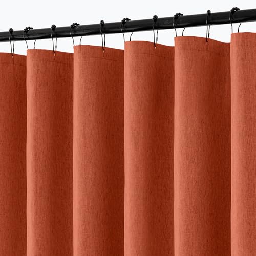 ANRODUO Fall Burnt Orange Extra Long Linen Shower Curtain, 108 Inch Long Heavy Duty Fabric Shower Curtain Set with 12 Metal Hooks, Waterproof Decor Machine Washable for Bathroom Bathtub, 72 x 108
