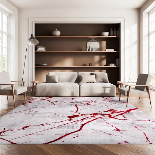 Safavieh Contemporary Rug for Living Room, Dining Room, Bedroom - Amelia Collection, Short Pile, in Grey and Red, 183 X 274 cm