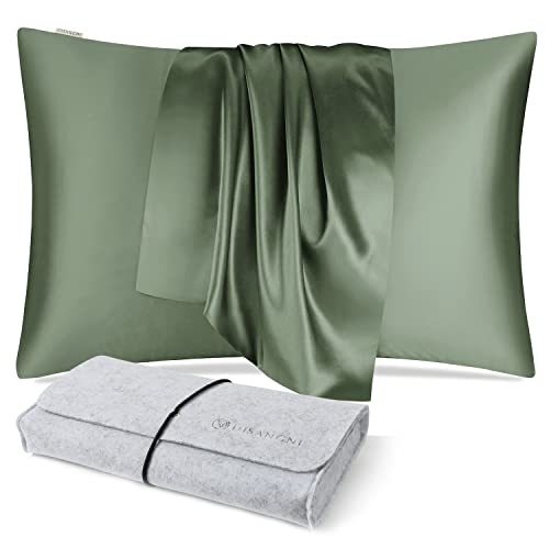 DISANGNI 100% Natural Mulberry Silk Pillow case for Hair and Skin with Hidden Zipper 22 Momme Both Sides Real Silk Pillow Case (1pc 50x90cm Green)