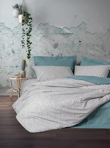 Nuit Des Rêves Mint Ranforce Double Quilt Cover Set (200 x 200 cm), 100% Cotton, 2 Pillowcases (80 x 80 cm), Pigment Printed, Machine Washable, Elegant & Cosy Design