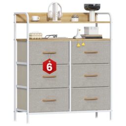 GoaHi Chest Of Drawers With 6 Drawers,Fabric Storage Tower for Bedroom,Fabric Dresser With Double Wooden Top,Dresser For Bedroom,Storage Organizer,Beige