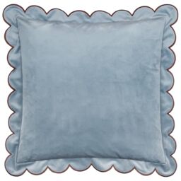 furn. Lil Scallop Feather Filled Cushion – Colourful Velvet Piped Scalloped Edge Decorative Pillow (Blue/Brown – 45x45cm)