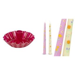 Pink Scalloped Metal Candle Holder & Floral Tapered Candles Spring Bundle