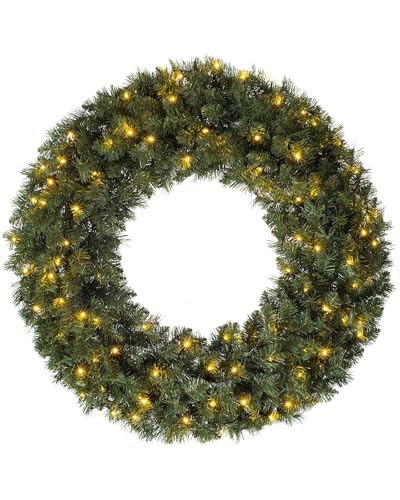 WeRChristmas Pre-Lit Majestic Wreath, Multi Function, 100 Warm White LED Lights, Green, 1 Metre, 100cm