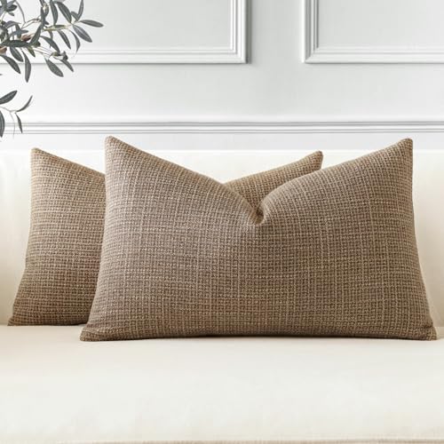 OTOSTAR Pack of 2 Throw Pillow Covers 16x24 Inch Linen Coffee Brown Pillowcases Farmhouse Decorative Solid Pillow Covers 40x60 cm Lumbar Cushion Case for Home Decor Sofa Couch Bed (Coffee Brown)