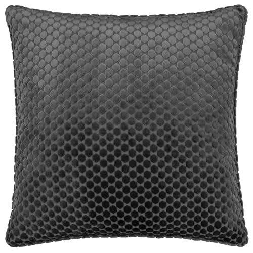 Paoletti Neptune Polyester Filled Cushion – Soft Luxury Velvet Geometric Decorative Pillow (Charcoal – 50x50cm)