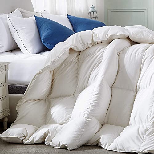 Royoliving Premium Greyduck Feathers Down Comforter Queen Full Size All Season Medium Warmth Solid White 100% Cotton Cover Down Proof Duvet Insert with Corner Tabs, 50 Oz