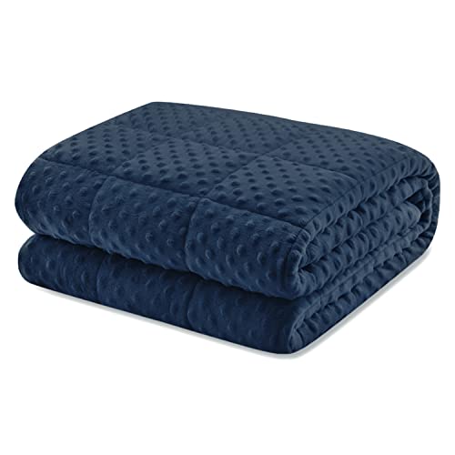 "Huloo Sleep Weighted Blanket Twin 12lbs for Adult(48""??72"",Navy Blue) Breathable Soft Minky Weighted Throw Blanket for All Season,Heavy Blanket with Premium Glass Beads"