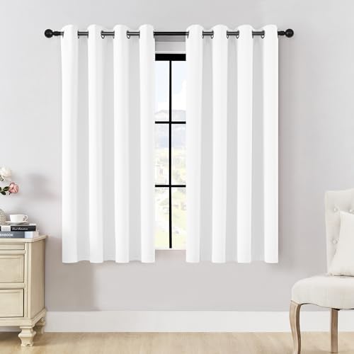 HUTO Half Blackout Bedroom Window Curtains Drapes - Antique Copper Thermal Insulated Privacy Protect Curtains Drpaeries for Living Room, 2 Panels, 52 x 54 Inch, White