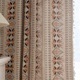 Boho Curtains 63 Inch Length 2 Panels Geometric Patterned Drapes Bohemian Semi Sheer Rod Pocket Tassel Short Window Curtain Panels for Bedroom Living Room Farmhouse Coffee Brown Vintage Rustic Curtain