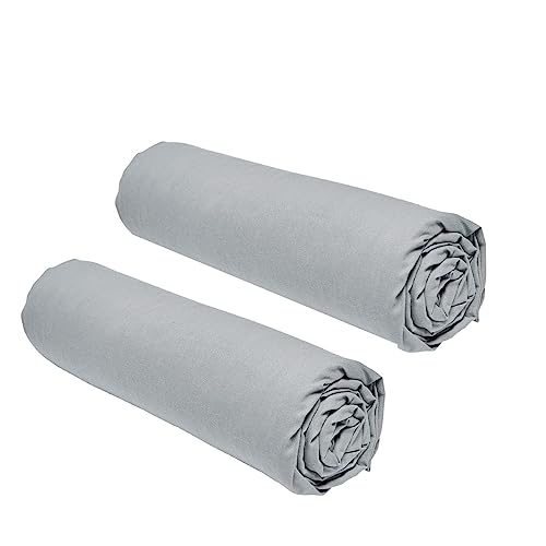 TODAY Essential Set of 2 Fitted Sheets 140 x 190 cm for Double Bed, 100% Cotton Steel