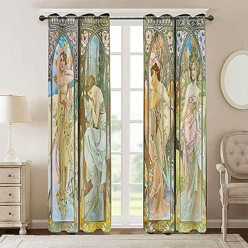 "PHMOJEN Art Nouveau Lady Blackout Curtains, Times of The Day Series for Bedroom & Living Room, 84"" x 2 Panels, Morning to Night Home Decor"