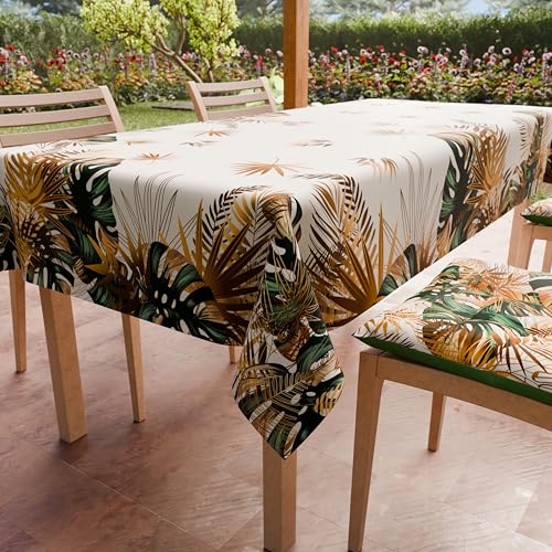 PETTI Artigiani Italiani - Stain Resistant Tablecloth Rectangular 140x240 cm 12 Seats, Wipe Clean Microfibre Kitchen Table Cover, Tropical 04 Design Leaves, 100% Made in Italy