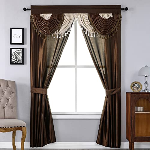 "Regal Home Collections Window Curtain Set, Polyester, Brown, 54"" W x 84"" L (Pack of 5)"