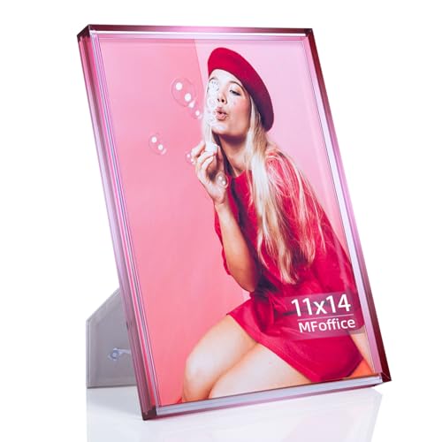 Gradient 11x14 Acrylic Picture Frame - Fits 8x10 with Mat or 11x14 without Mat, with Tabletop Stand & Wall Mount for Home Office Decor, Rose Red, 1Pack