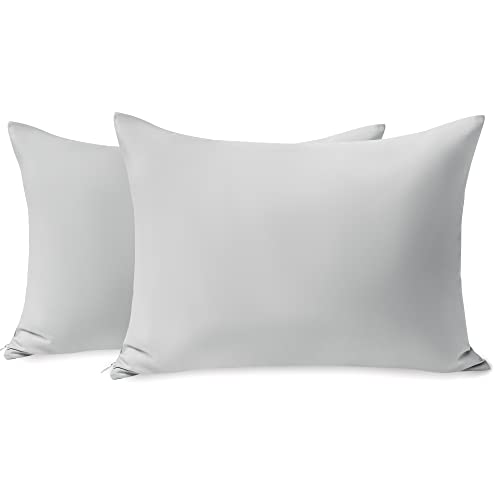 "TILLYOU Toddler Pillowcase 2 Pack with Zipper,Silky Soft Microfiber 13"" x 18"" Kids Travel Pillow Cases,Gray"