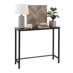 Relaxdays console table, HxWxD: 75x75x24 cm, industrial style table, hallway & living room, metal & MDF, brown/black