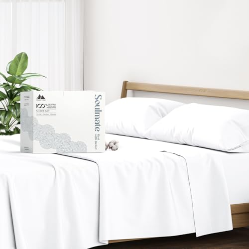 Mayfair Linen Hotel Collection Egyptian Cotton 500 Thread Count 4 Piece Sheet Set Queen White