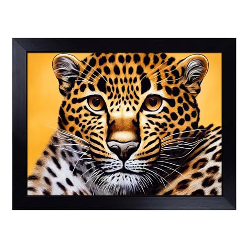 Lap Tray with Bean Bag Cushion, Beguiling Leopard - Handmade in the UK, Raised Wooden Edge, Padded Cushion, Heat-Resistant Wipe-Clean Surface, for Meals, Laptops and Crafts