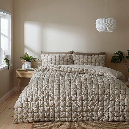 Catherine Lansfield Puffer 3.5 Tog Double Duvet Cover Set with Pillowcases Natural