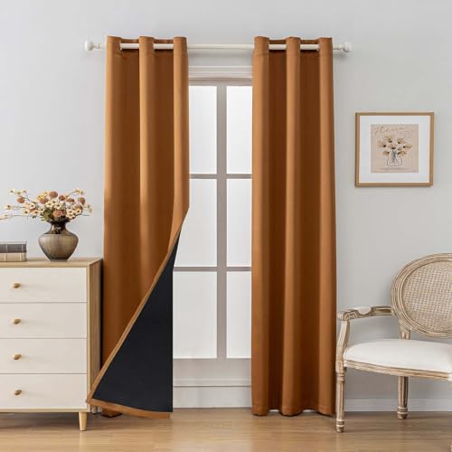 Anytime 100% Blackout Curtain Set, Thermal Insulated & Energy Efficiency Window Draperies for Guest Room, Full Shading Panels for Shift Worker and Light Sleepers???Orange, 2 Panels, 42W x 80L???