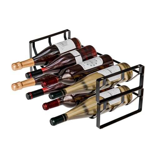 Amig - Stackable Bottle Rack for 8 Bottles ??? Pack of 2 Black Steel Shelves ??? Wine Organizer for Kitchen, Pantry, Dining Room or Cellar ??? Size: 41 x 20.5 x 19 cm