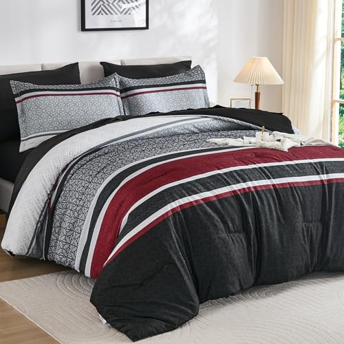 WONGS BEDDING Striped Comforter Set 7 Pieces Comforter Bedding Set-YS01AB091688K7U-A
